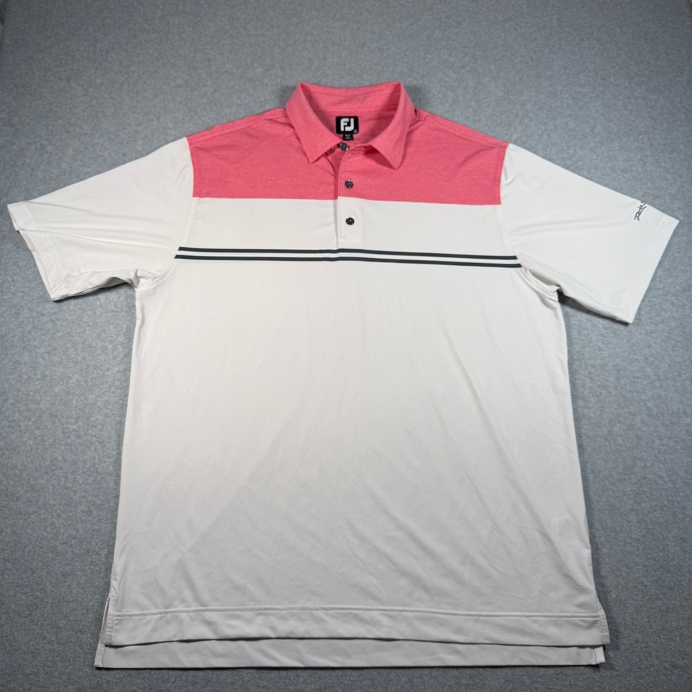 FootJoy‎ FJ Golf Polo Men's XL Pink White Colorblock Rio Secco Performance